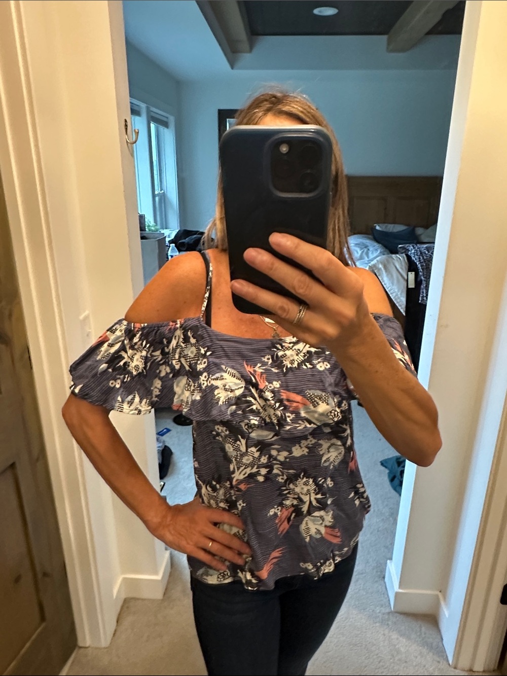 Allison Joy Navy Floral Ruffle Cami Sz S